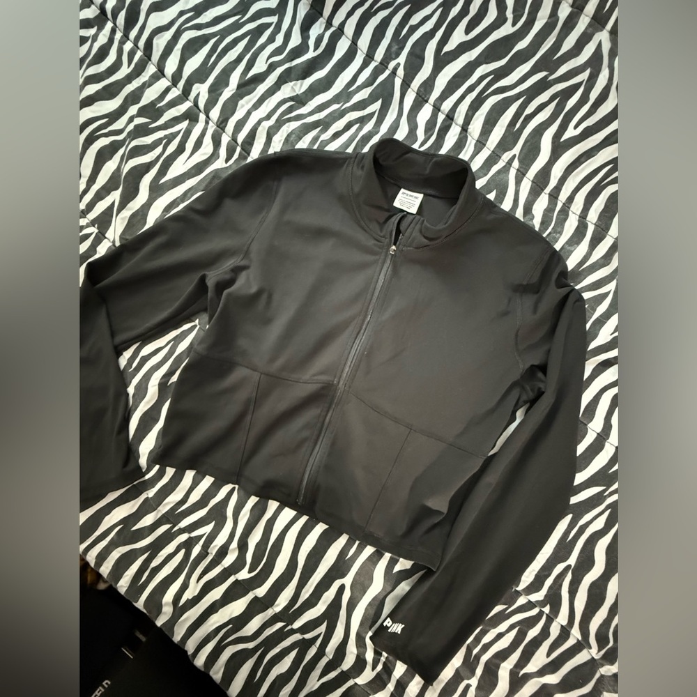 Victoria’s Secret PINK Black Zip-Up Relay Jacket XL Cropped